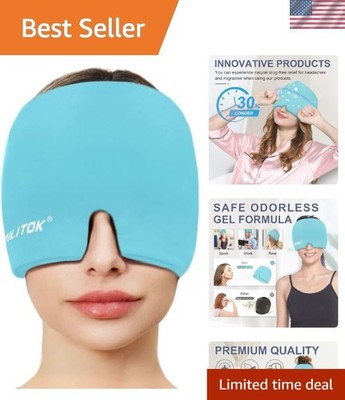 Blue Reusable Migraine Relief Cap - 360° Gel Ice Head Wrap for Stress Relief