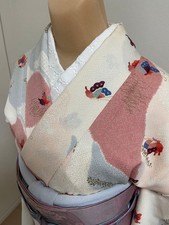 Showa-era Butterfly Kimono with Obi, Traditional Japanese Textile, Used