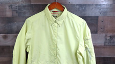 Simms No Fly Zone Shirt Mens Large Yellow Nylon Snap Front Fishing Zip Pockets