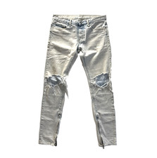 MNML Jeans Mens 32 Light Blue Slim Distressed Ankle Zip Button Fly Free Shipping