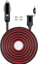 12/24V HeavyDuty 16AWG Cigarette Lighter Extension Cord 13FT 20A Plug Socket LED