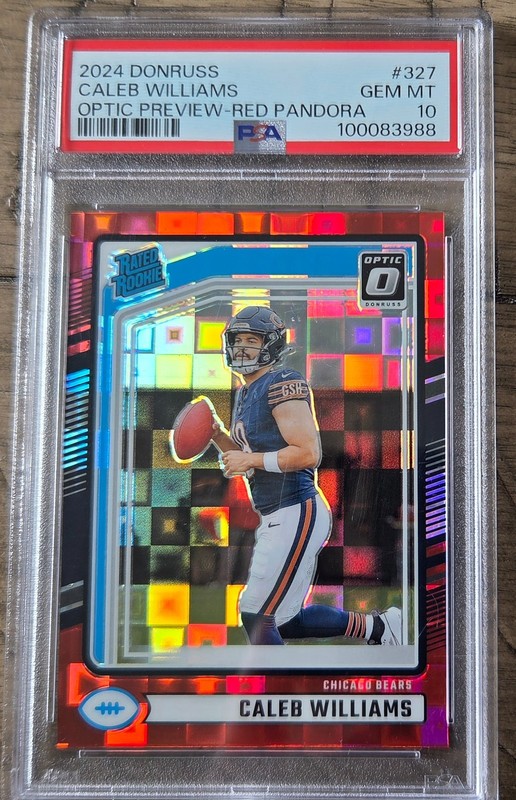 2024 Panini Donruss - Caleb Williams #327 Optic Red Pandora Prizm (RC) PSA 10