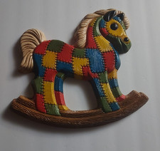 Patchwork Rocking Horse Nursery Wall Hanging Art Home Interior Vintage 1970's