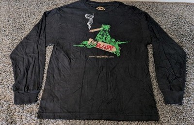 Classic Raw T Shirt Men's M Black Graphic Lizard Smoking Raw Rolling