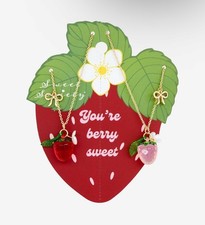 Sweet Society Strawberry Bow Best Friend Necklace Set of 2 NWT