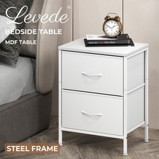 Image of Levede Bedside Table 2 Fabric Drawer Nightstand Shelf Storage Furniture Cabinet