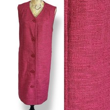 Vintage 60s Neiman Marcus Shift Dress Pink Boucle Button Up Lined
