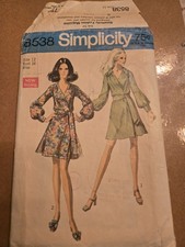 Simplicity Pattern 8538 Misses Front Wrap Dress & Sash Size 12 Bust 34" Cut Vtg