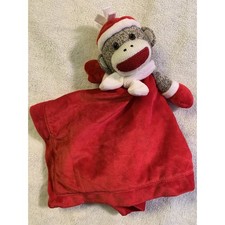 Baby Starters Red Velour Sock Monkey Holiday Lovey Security Blanket Mittens EUC