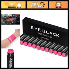 12 Pack Hot Pink Eye Black Stick - Anti-Glare Sweat-Proof Grease Paint for Sport