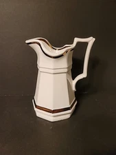 Vtg MCM RED-CLIFF (Hall China) Large White Ironstone Pitcher Gold Trim
