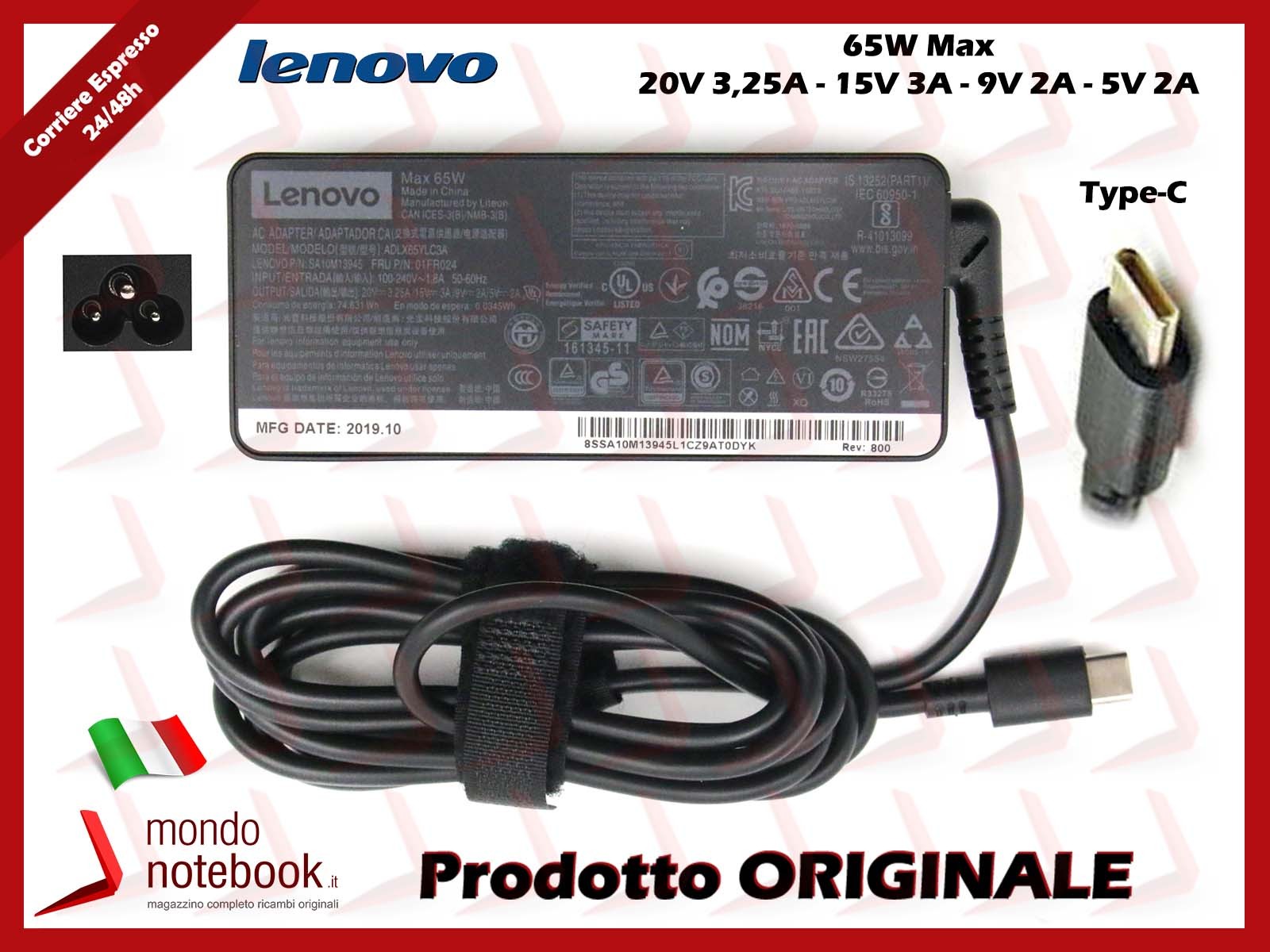 Original DS 65W 20V USB-C Power Adapter for ThinkPad LENOVO 02DL126