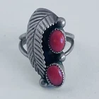 Vintage Native American Navajo Sterling Silver Red Coral Ring Signed KC Size 5