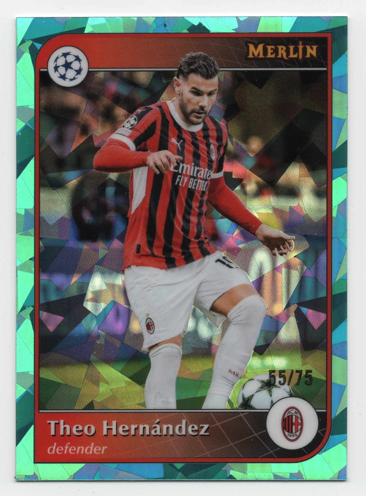 2024-25 Topps Merlin UEFA THEO HERNANDEZ #135 Aqua Atomic Refractor /75