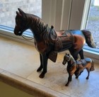 Vtg. 2 Metal Horses, Lg. one is  11"x8.25"x3", Removable Custom Saddle & Bridle — photo 1