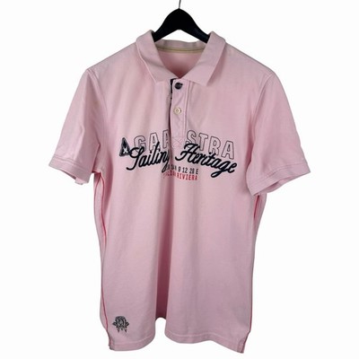Mens Y2K Caasta Tailing Heritage Italian Pink Embroidered Polo Shirt Size L
