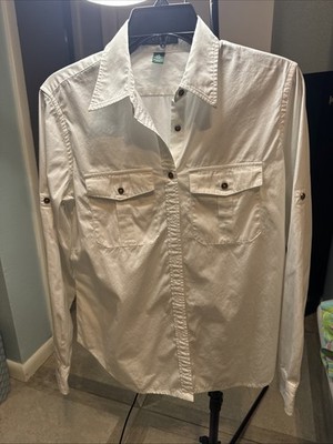 Lauren Ralph Lauren Metal Button Down Shirt White Small Roll Tab Pockets