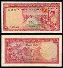 1957 Belgian Congo Ruanda-Urundi Central Bank 50 Francs Banknote P# 32 Choice VF