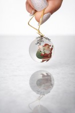 Hallmark Keepsake Miniature Xmas Ornament Happy Santa Frosted Glass Ball 1988