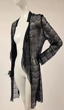 FLAPPER 1920  S LONG BLACK SILK LACE JACKET FOR DRESS W SCALLOP PATTERN