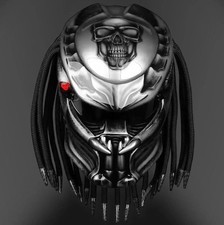 CUSTOM CHOPPER HELMET MOTORCYCLE PREDATOR SILVER SKULL ( DOT & ECE CERTIFIED )