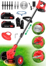 Weed Wacker Cordless String Trimmer with Wheels 2Pcs 24V Batteries 3 Blades 