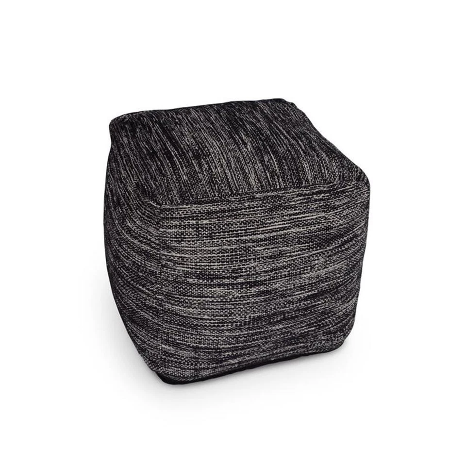 Steve Silver Omari Square Handwoven Black/ Ivory Wool Pouf - Image 3 of 4