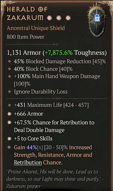 💥DIABLO 4💥SEASON 11💥Paladin Shield💥Herald Of Zakarum 3GA 44%