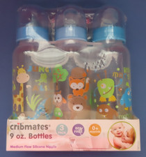 Cribmates 9oz. medium flow baby bottles. 3pk. Silicone Nipples Blue CM35501 NEW