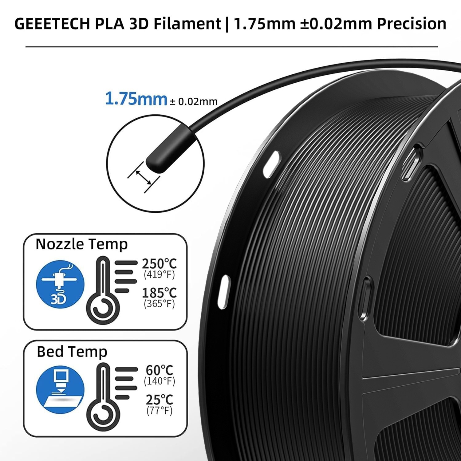 VERKAUF! Geeetech PLA 3D Drucker Filament 1.75mm 1kg Schwarz für FDM 3D Drucker - Bild 4