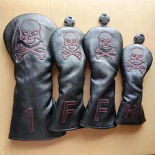 Black Golf Wood Headcover Red Stitch Skull Head Cover for Driver/Fairway Wood UT