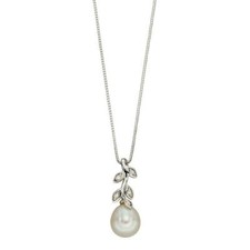 Image of 9ct White Gold Freshwater Pearl and Diamond Pendant GP2238W