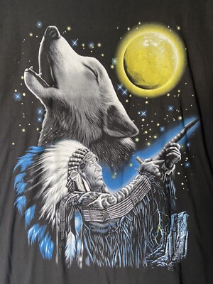 Rock Eagle T-Schirt Indianer/Wölfe Doppelprint Gr.L 42/44 100% Cotton
