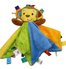 Taggies Patchkins Pals Monkey Lovey Baby Security Blanket Yellow Blue Textured