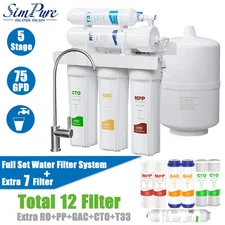 75 GPD 5 Stage Home Drinking Reverse Osmosis System PLUS Extra 7 Water Filters