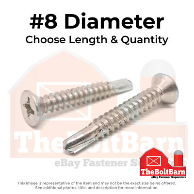#8 Stainless Phillips Flat Head Self Drilling Screws (Choose Length & Qty)