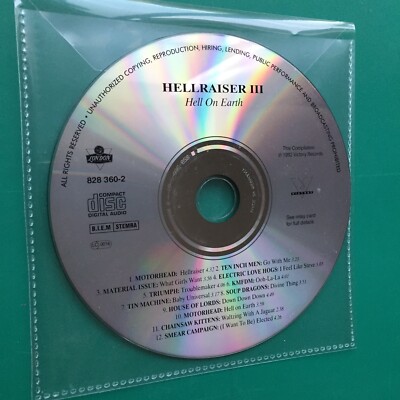 HELLRAISER III: HELL ON EARTH Horror Film Soundtrack CD Motörhead Soup Dragons