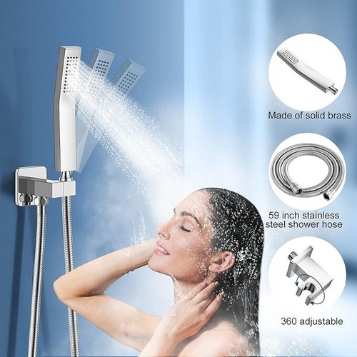 Bathroom Shower Faucet Set Luxury Rainfall Shower Head Combo System Mixer Valve - Picture 177 of 332