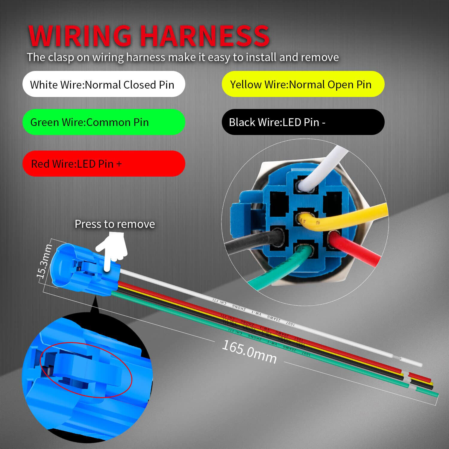 19mm 12V LED ON OFF Push Button Power Switch Latching with Wire Socket HarnessUS