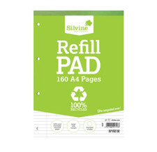 6 x Silvine Everyday Recycled Ruled Refill Pad A4 160 Pages Headbound