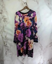 Eliza J Dress Womens 14 Large Purple Floral Long Sleeve Shift Zip Watercolor 