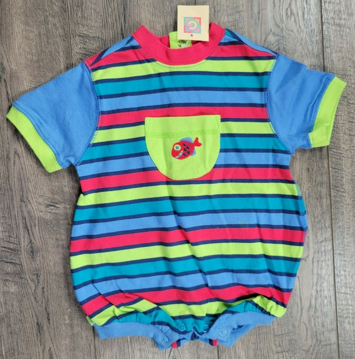 Baby Boy New Vintage Gymboree Rainbow Tag Newborn 3-6 Month Fish Romper  Outfit