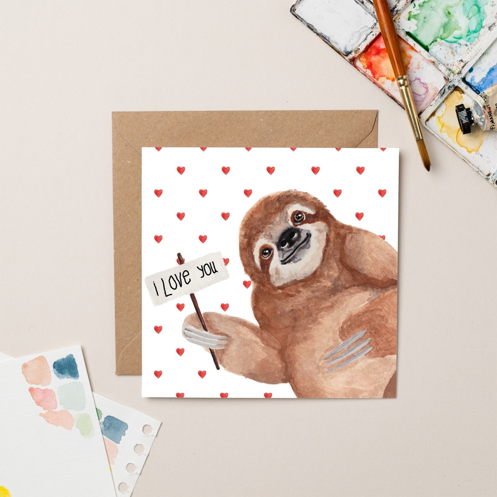 Anniversary Sloth Card - Modern Stylish Illustrated Watercolour Greeting Card