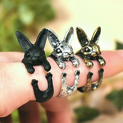 Rabbit Ring - Adjustable Wrap Ring - Silver Bronze Gold Animal Easter Jewelry