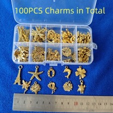 100PCS Antiqued Gold Metal Sea Animal Flower Tower Mix Charms for Jewelry Making