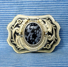 Classic Western Belt Buckle Cowboy Horseshoe Black White Stone Vtg 80s .GTA199