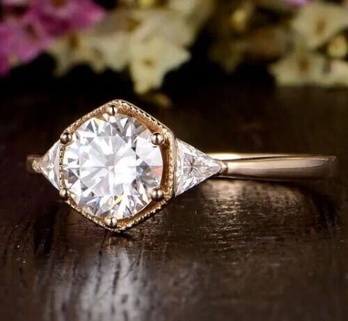 3.60 Ct Round Cut White Diamond Lab-Created Wedding Ring 14K Rose Gold Finish - Picture 2 of 7