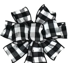 10" Hand Made Wired Black and White Plaid Wreath Bow - Check Buffalo Gingham