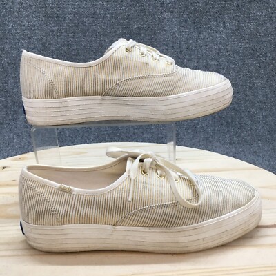 Keds Shoes Womens Triple Metallic Low Top Lace Up Fashion Sneakers Cream  Gold