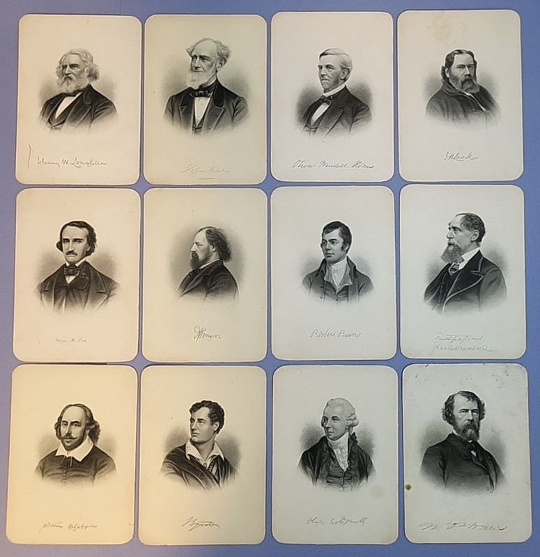1800's  Portrait Prints With Printed Signatures Set of 12 Early Famous Authors
